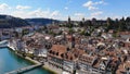 Amazing aerial view over the historic district of Lucerne in Switzerland Royalty Free Stock Photo