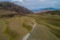 Amazing aerial view at road in the mountain.Road through hills