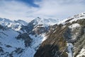 Amazing Aerial view of Ski Tin Resort Alps Mountains covered in snow. Royalty Free Stock Photo