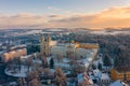 Amazing aerial view of snowy Zirc Abbey Royalty Free Stock Photo