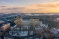 Amazing aerial view of snowy Zirc Abbey Royalty Free Stock Photo