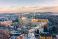 Amazing aerial view of snowy Zirc Abbey Royalty Free Stock Photo