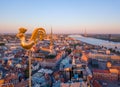 Amazing aerial view of the sunset over the old town of Riga, Vecriga in Latvia