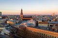 Amazing aerial view of the sunset over Old town of Riga, Vecriga in Latvia. River Daugava Royalty Free Stock Photo