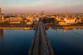 Amazing aerial view of the sunset over Old town of Riga, Vecriga in Latvia. River Daugava Royalty Free Stock Photo