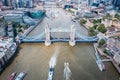 The amazing aerial view of Tower Bridge and River Thames, London. Famous International Landmark Royalty Free Stock Photo