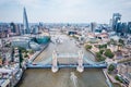 The amazing aerial view of Tower Bridge and River Thames, London. Famous International Landmark Royalty Free Stock Photo