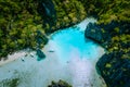 Amazing aerial view of turquoise Cadlao lagoon hopping island El Nido Palawan Philippines. Stunning nature place Royalty Free Stock Photo