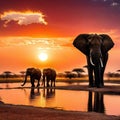 Amazing african elephants at sunset concept image