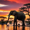 Amazing african elephants at sunset concept image