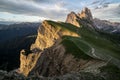 Amazing alpine landscape of Dolomites mountains, Seceda, Odle, Tyrol, Italy Royalty Free Stock Photo