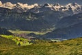 Amazing alpine spring summer landscape with green meadows flowers and snowy peak in the background Royalty Free Stock Photo