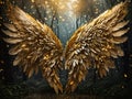 Golden Angel Wings Wood Backdrop Beautiful Photography Template Design - ai generated