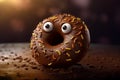 Cute chocolate donut with eyes. Generative AI