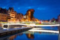 Amazing architecture of Gdansk old town at night with a new footbridge over the Motlawa River. Poland Royalty Free Stock Photo