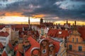 Amazing architecture of the main city in Gdansk at sunset, Poland. Aerial view of the Long Market, Main Town Hall and St. Mary Royalty Free Stock Photo