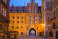 Amazing architecture of the Mariacka street in the old town in Gdansk at night, Poland Royalty Free Stock Photo