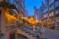 Amazing architecture of the Mariacka street in the old town in Gdansk at night, Poland Royalty Free Stock Photo