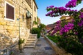 Charming cobblestone street in old town of Omis in Dalmatia in Croatia Royalty Free Stock Photo