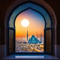 amazing architecture window with night and crescent view