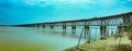 Amazing Asia's second longest road-cum-rail bridge at sunrise, Rajahmundry, Andhrapradesh, India