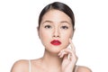 Amazing asian woman portrait retro make up red lips with perfect
