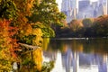 Autumn colorful trees and pond at Central park in New York City Royalty Free Stock Photo