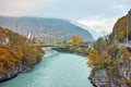 Amazing Autumn Landscape of Rhone River, canton of Vaud, Switzerland