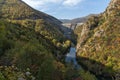 Autumn landscape of The Vacha Antonivanovtsi Reservoir, Rhodope Mountains, Plovdiv Region, Bulgaria Royalty Free Stock Photo