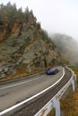 Amazing autumn morning view of foggy Transfagarasan road in Transylvania, Romania Royalty Free Stock Photo