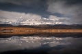 Amazing Autumn Mountain Landscape.Altai Republic, Yeshtykol Plateau,North Chuysky Range, Lake Dzhangyskol. Reflection Of Snowy Pea