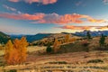 Amazing autumn scenery of Alpe di Siusi at sunrise, Dolomite Alps, Italy Royalty Free Stock Photo