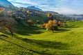 Amazing Autumn view of typical Switzerland village near town of Interlaken