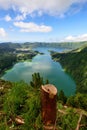 Amazing panoramic view of Sete Cidades lake in Azores island Royalty Free Stock Photo