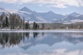 Mountains lake forest snow clouds reflection autumn Royalty Free Stock Photo