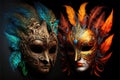Amazing and beautiful carnival masks with colorful tones. Fun time. Generative AI