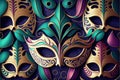 Amazing and beautiful carnival masks to use as background. Fun time. Generative AI