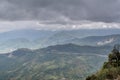 Amazing beautiful Himalaya mountains green valley landscape view under grey cloudy sky Royalty Free Stock Photo