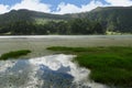 Amazing beautiful landscape Green Lake Lagoa Verde in Sete Cidades of Sao Miguel island of Azores