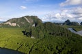 Amazing beautiful natural scenery of landscape view in Asia tropical mangrove forest mountains background, aerial view drone shot Royalty Free Stock Photo