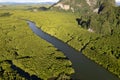 Amazing beautiful natural scenery of landscape view in Asia tropical mangrove forest mountains background, aerial view drone shot Royalty Free Stock Photo