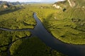 Amazing beautiful natural scenery of landscape view in Asia tropical mangrove forest mountains background, aerial view drone shot Royalty Free Stock Photo