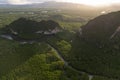 Amazing beautiful natural scenery of landscape view in Asia tropical mangrove forest mountains background, aerial view drone shot Royalty Free Stock Photo