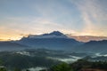 Amazing Beautiful Nature landscape view of Sunrise with nature misty foggy and Mount Kinabalu, Sabah, Borneo Royalty Free Stock Photo