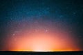 Amazing Beautiful Night Sky Glowing Stars Background Backdrop With Colorful Sky Gradient. Sunset Sunrise Light And Royalty Free Stock Photo