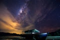 Amazing beautiful of night sky Milky Way Galaxy with abandon fisherman boat Royalty Free Stock Photo