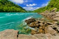 Amazing beautiful stunning view of Niagara Falls escarpment rushing river and grounds on sunny summer day Royalty Free Stock Photo