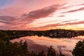 Amazing Beautiful sunset on the Baltic Sea. Bright golden orange pink purple tones of the sunset sky. Rocky Islands of Stockholm Royalty Free Stock Photo
