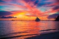 Amazing beautiful sunset on an exotic caribbean seashore