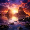 Amazing beautiful sunset with sea mountain Made With Generative AI illustration